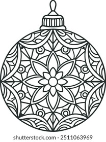 Abstract Black line art  of christmas decoration ornaments ball  in white background 