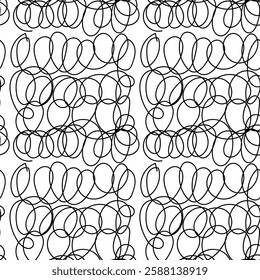 Abstract black line art featuring intricate loops and swirls on a white background suitable for modern design projects