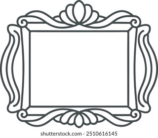 Abstract Black line art  floral border Photo frame in white background