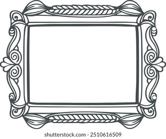 Abstract Black line art  floral border Photo frame in white background