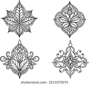 Abstract Black line art  of floral decoration ornaments in white background