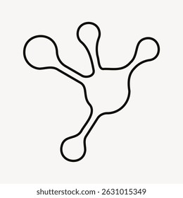 Abstract black line art on white background, featuring a network-like, organic shape with rounded nodes and connecting lines, resembling a molecular structure. Graphic element vector.