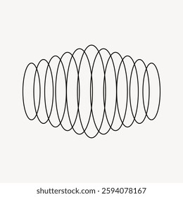 Abstract black line art with overlapping ovals forming a wave pattern on a white background. Minimalist design with repeating oval shapes and wave-like lines. Vector illustration.