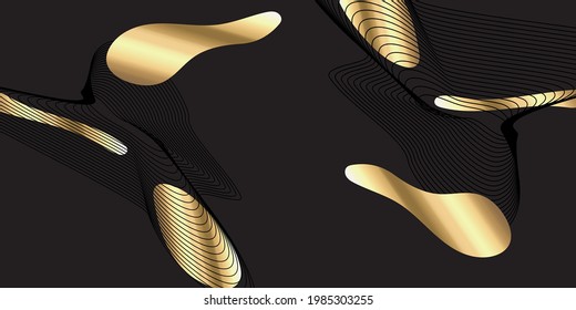 fondo de arte de línea negra abstracta oro blanco de lujo Moderno