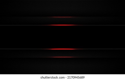 Abstract black line banner red light shadow on dark hexagon mesh banner design modern futuristic technology background vector illustration.
