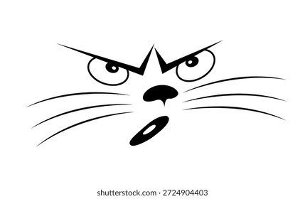 Símbolo de face de gato linha preta abstrata com olhos expressivos, ilustração mínima moderna isolada no branco.