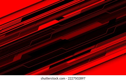 Abstract black line circuit cyber geometric slash dynamic on red design modern futuristic technology background vector illustration.