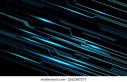 Abstract black line cyber circuit dynamic slash blue light power on metal design ultramodern futuristic technology background vector illustration.