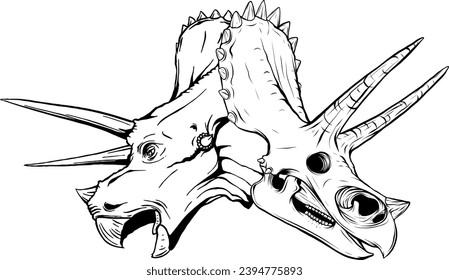 Abstract Black Line Dinosaur Triceratops Skull