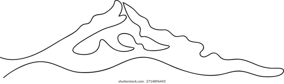 Desenho de linha preta abstrata de picos e ondas de montanha
