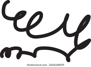 Abstract black line drawing of a playful animal figure with whimsical curves and shapes