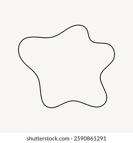 Abstract black line drawing of a wavy, star-like shape on a light background. The line forms a continuous, irregular star. Minimalist star design. Frame vector with copy space.