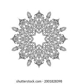 Abstract Black Line Flower Nature Doodle Vector Ornament Monochrome Ethnic Mandala Pattern Stencil Vector Design Style Decorative Element