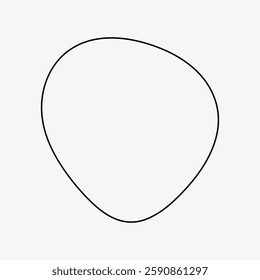 Abstract black line forming an irregular shape on a plain white background. The shape is organic and freeform, emphasizing simplicity and minimalism. Frame vector with copy space.