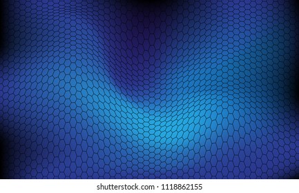 Abstract black line hexagon mesh wave on blue background texture vector illustration.
