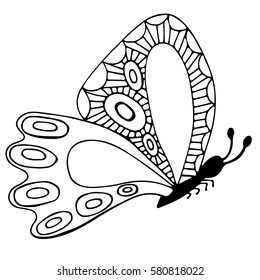 Abstract black line isolated butterfly for tattoo, coloring book. Can be used for card, invitation, posters, placards, banners.