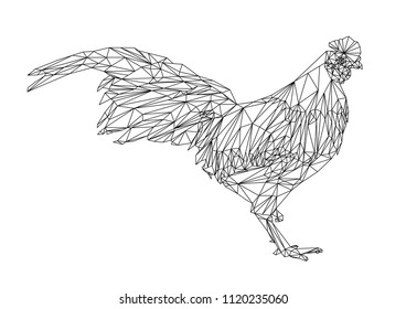 abstract black line polygon geometric chicken, triangle farm animal vector illustration, editable stroke
