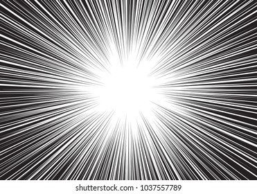 Abstract Black Line Radial Zoom Light Speed Center On White For Cartoon Comic Background Vector Illustration.