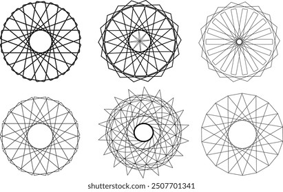 Abstract Black line Round design spiral geometric mandala illusion circle in white background