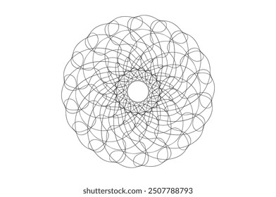 Abstract Black line Round design spiral geometric mandala illusion circle in white background 