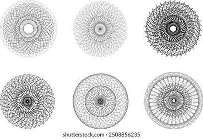 Abstract Black line Round design spiral geometric mandala illusion set circle in white background