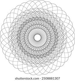 Abstrakte schwarze Linie Runde Design Illusion Kreis Spirale geometrisches Mandala auf weißem Hintergrund