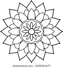 Abstract Black line Round design spiral geometric mandala illusion circle in white background  