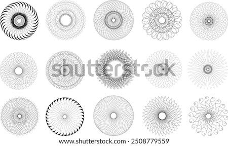 Abstract Black line Round design spiral geometric mandala set illusion circle in white background