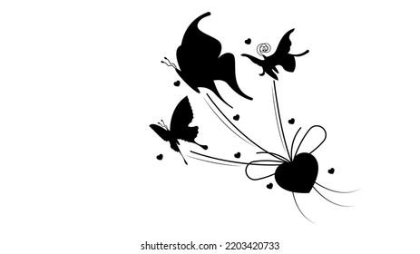 Abstract Black Line Silhouette Butterfly Butterflies Insects Bugs Vector Icon Nature Design Style Decoration Cartoon Background Isolated