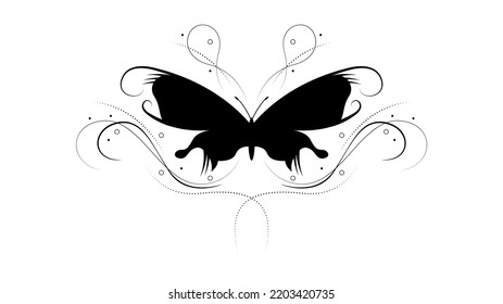 Abstract Black Line Silhouette Butterfly Butterflies Insects Bugs Vector Icon Nature Design Style Decoration Cartoon Background Isolated