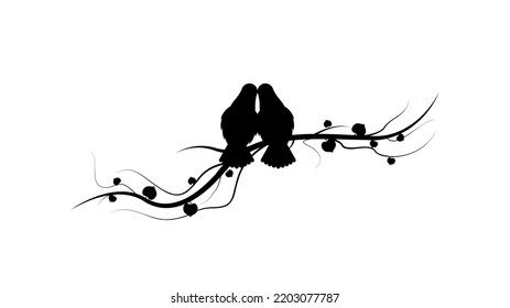 Abstract Black Line Tree Branch With Birds Wings Vector Icon Nature Design Style Decoration Cartoon Background Isolated