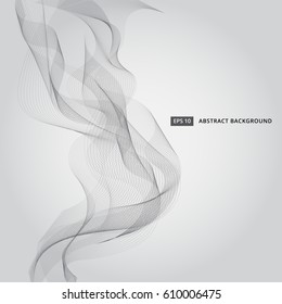 Abstract black line wave smoke illustration on gray background