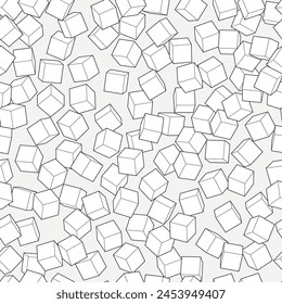 Abstract black line white cubes seamless pattern on grey. Minimal print.