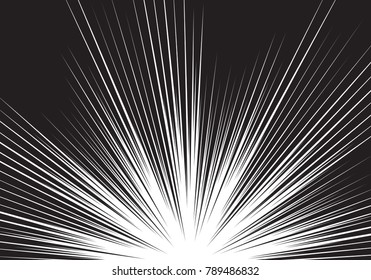 Abstract black line zoom light speed bottom on white for cartoon comic background vector illustration.