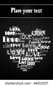 abstract black lines background with text in heart shape