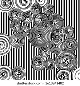 Abstract black lines and circles on white background pattern. Vector illustration