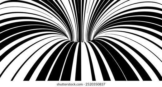 Abstract black lines group on white. Optical texture effect on torus surface. Vector Illustration. Smooth lines radial.