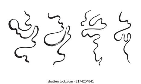 Abstract black lines hand drawn with dry brush in vintage Asian style isolated on the white background. Can be used as a background or posters.