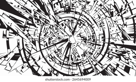 Linhas pretas abstratas se cruzam formando um gráfico de design de padrão radial circular