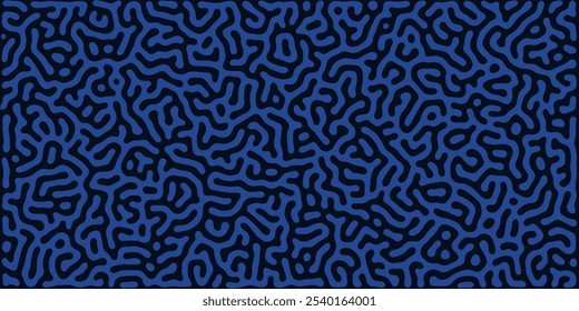 Linhas pretas abstratas sobre fundo azul. Textura de linhas caóticas. Padrão com efeito labirinto.