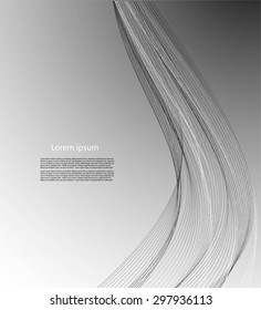 Abstract black lines on gray background with text
