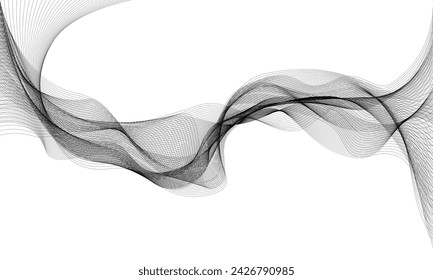 Abstract black lines wave mesh smoke liquit on white design luxury background vector illustration.