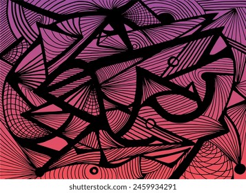 Abstract Black Lines Wavy Gradient Geometric Vector Art