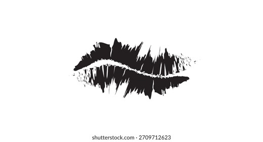 Impresión negra Abstractas de los labios con los bordes ásperos en el fondo blanco