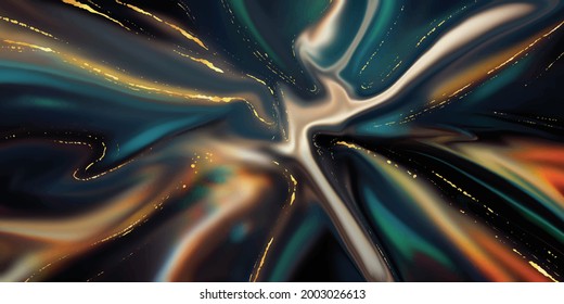 Abstract black liquid concept background realistic vector. Gold marble texture. Luxury liquid golden paint.