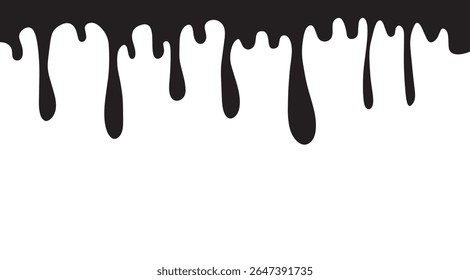abstract black liquid dripping downward with uneven edges clean white background.