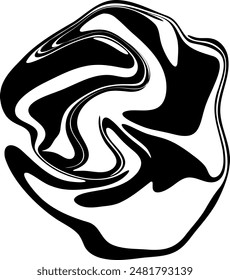 Abstract black liquid spiral. The silhouette of the distorted swirl, liquid paint effect. Abstract background, design element.