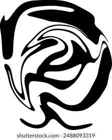 Abstract black liquid spiral. The silhouette of the distorted swirl, liquid paint effect. Abstract background, design element.