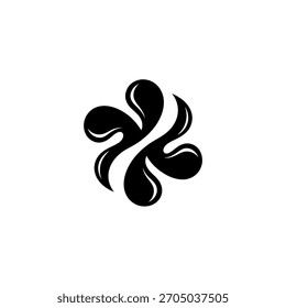 Abstract black liquid splash or ink blot shape forming a stylized, symmetrical, organic pattern