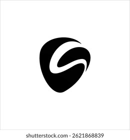 Abstract black logo design resembling a guitar pick or a stylized 'S' shape. The clean and modern style gives it a versatile identity, suitable for music-related businesses, creative agencies, persona